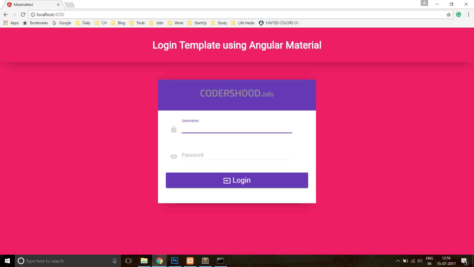 Login template using Angular Material - Codershood